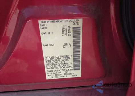 2017 Nissan Altima 2.5 Sv z USA, uszkodzony, nr VIN 1N4AL3AP9HC281238